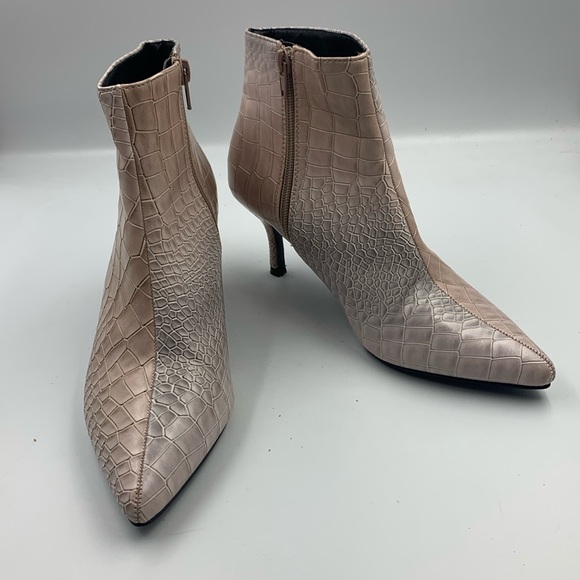 So Me Shoes - Alligator pattern heeled booties.
